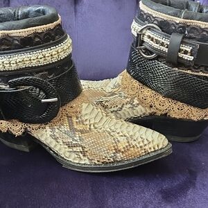 Elegant Textured Ankle Boots with Lace Detail